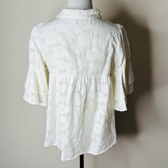For Love and Lemons White Buttercup Ruffled Tie Neck Top - Picture 7 of 7